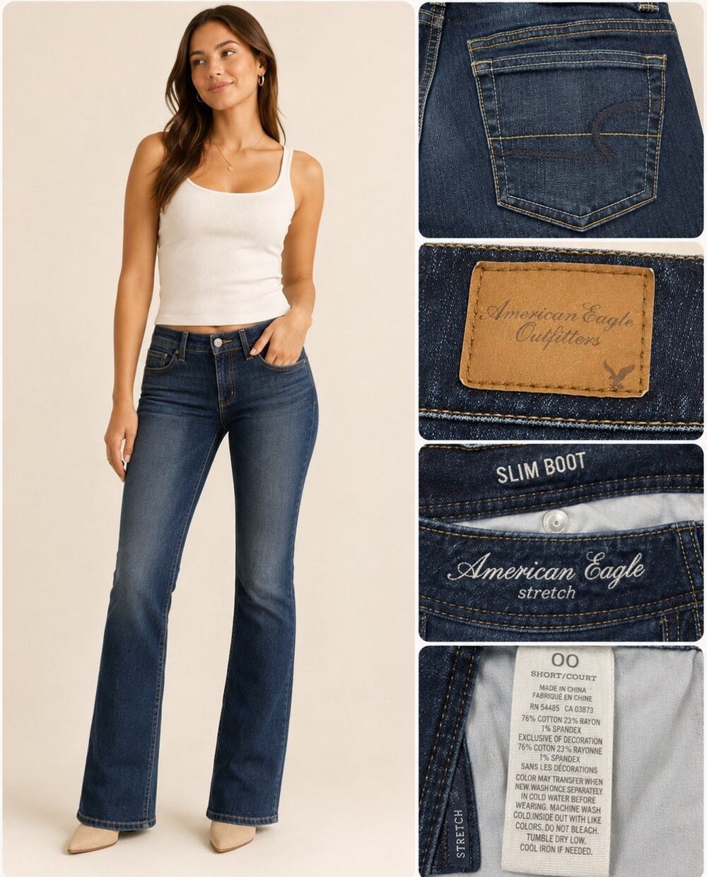 Y2K Indie Sleaze American Eagle Slim Bootcut Jeans 00P Dark Wash Indigo Low Rise